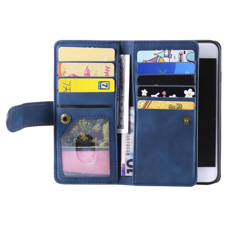 For iPhone 16e / 17e Nine Card Zipper Bag Leather Phone Case with Lanyard