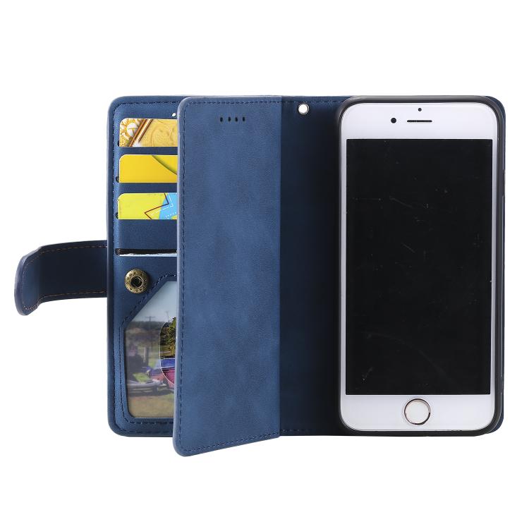 For iPhone 16e / 17e Nine Card Zipper Bag Leather Phone Case with Lanyard