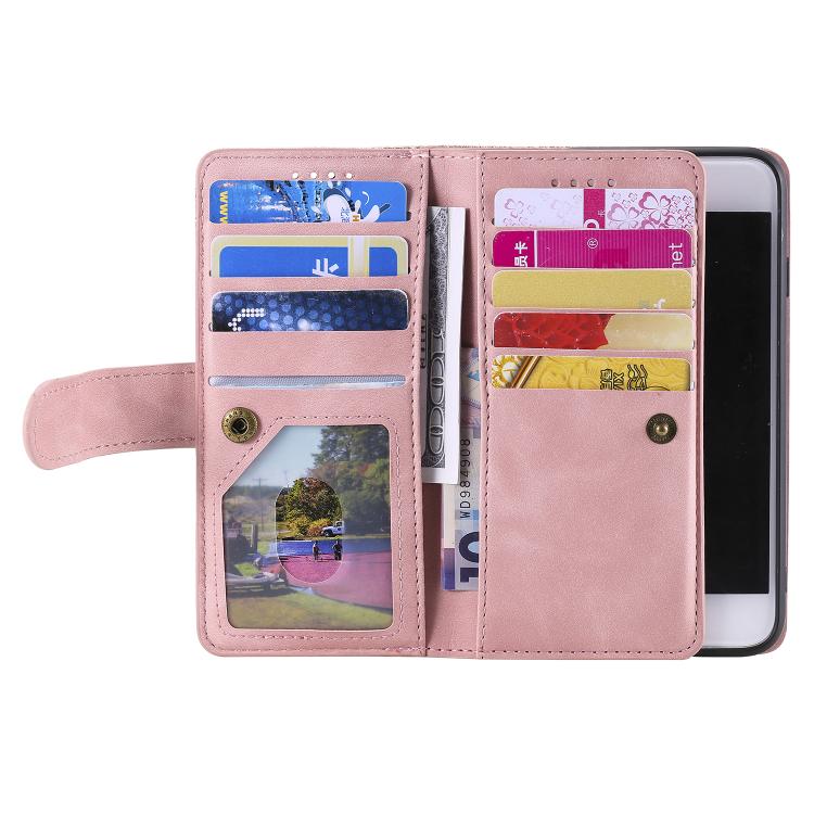 For iPhone 16e / 17e Nine Card Zipper Bag Leather Phone Case with Lanyard