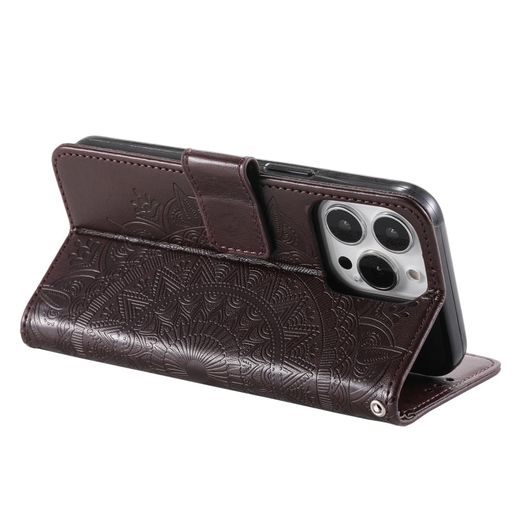 For iPhone 16 Pro Max Totem Flower Embossed Leather Phone Case