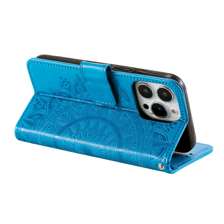 For iPhone 16 Pro Max Totem Flower Embossed Leather Phone Case