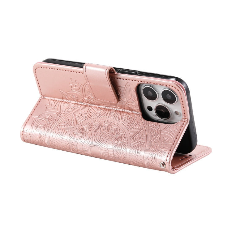 For iPhone 16 Pro Max Totem Flower Embossed Leather Phone Case