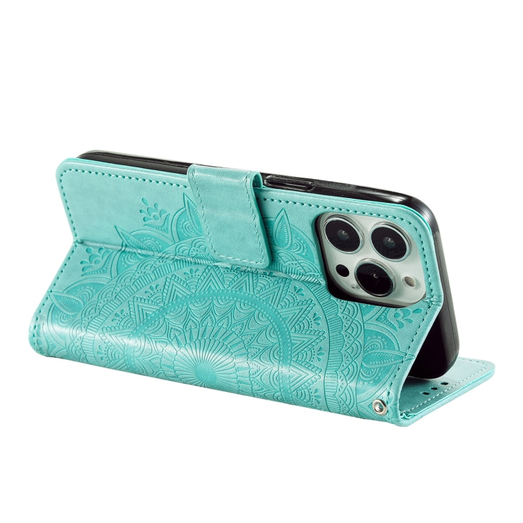 For iPhone 16 Pro Totem Flower Embossed Leather Phone Case