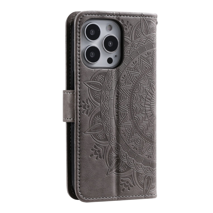 For iPhone 16 Pro Totem Flower Embossed Leather Phone Case