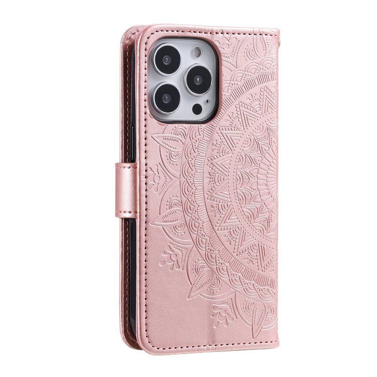 For iPhone 16 Pro Totem Flower Embossed Leather Phone Case