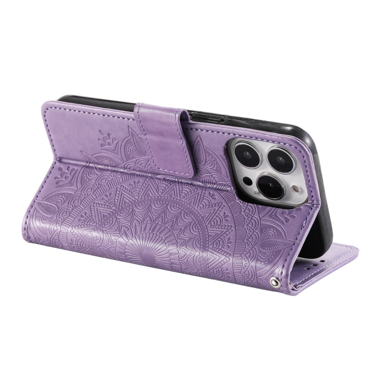For iPhone 16 Pro Totem Flower Embossed Leather Phone Case