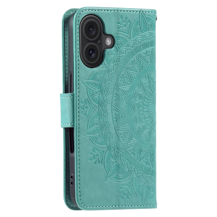 For iPhone 16 Plus Totem Flower Embossed Leather Phone Case