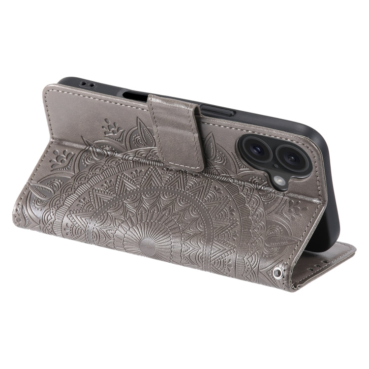 For iPhone 16 Plus Totem Flower Embossed Leather Phone Case