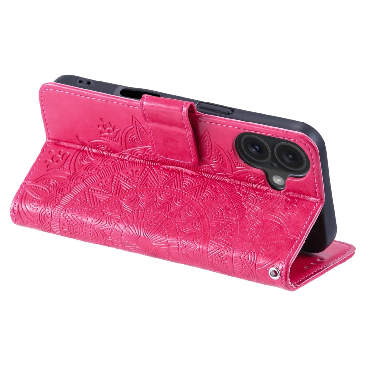 For iPhone 16 Plus Totem Flower Embossed Leather Phone Case
