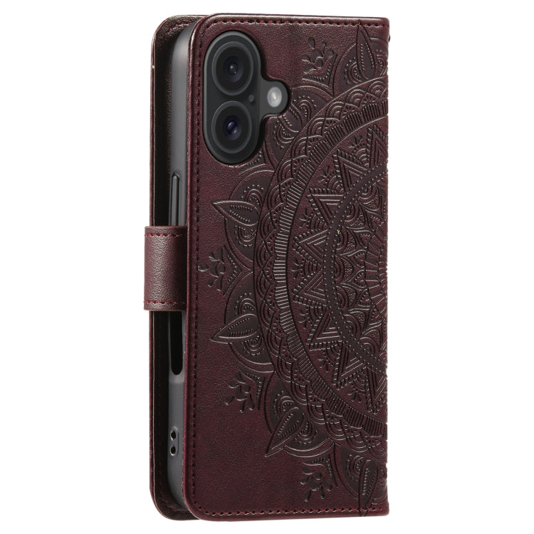 For iPhone 16 Plus Totem Flower Embossed Leather Phone Case