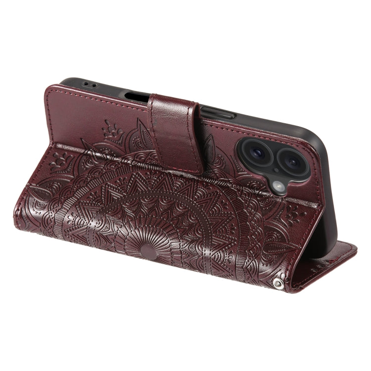 For iPhone 16 Plus Totem Flower Embossed Leather Phone Case