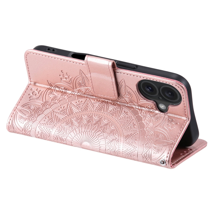 For iPhone 16 Plus Totem Flower Embossed Leather Phone Case