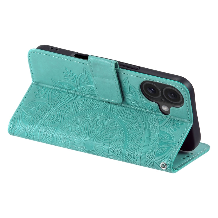 For iPhone 16 Totem Flower Embossed Leather Phone Case