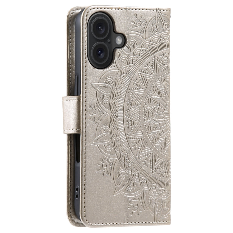 For iPhone 16 Totem Flower Embossed Leather Phone Case