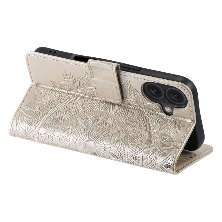 For iPhone 16 Totem Flower Embossed Leather Phone Case