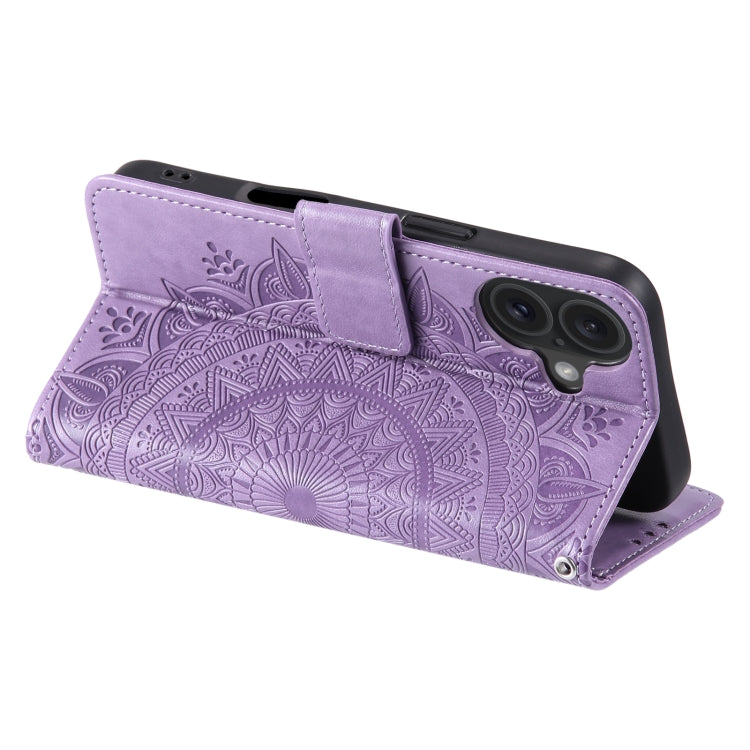 For iPhone 16 Totem Flower Embossed Leather Phone Case