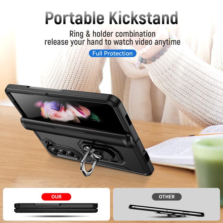 For Samsung Galaxy Z Fold5 5G Pioneer Armor Heavy Duty PC Hybrid TPU Phone Case with Holder