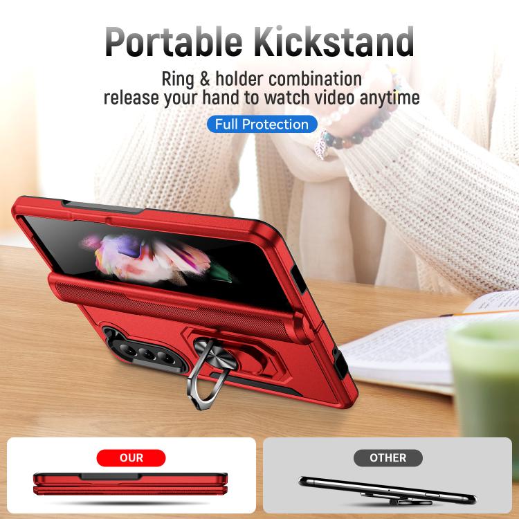 For Samsung Galaxy Z Fold5 5G Pioneer Armor Heavy Duty PC Hybrid TPU Phone Case with Holder