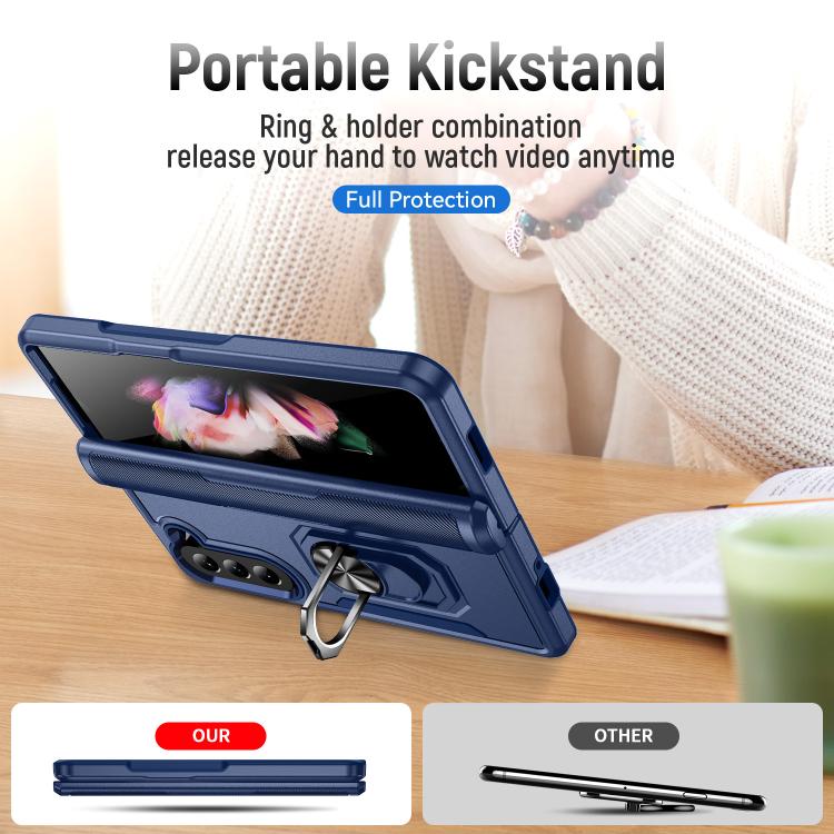 For Samsung Galaxy Z Fold5 5G Pioneer Armor Heavy Duty PC Hybrid TPU Phone Case with Holder
