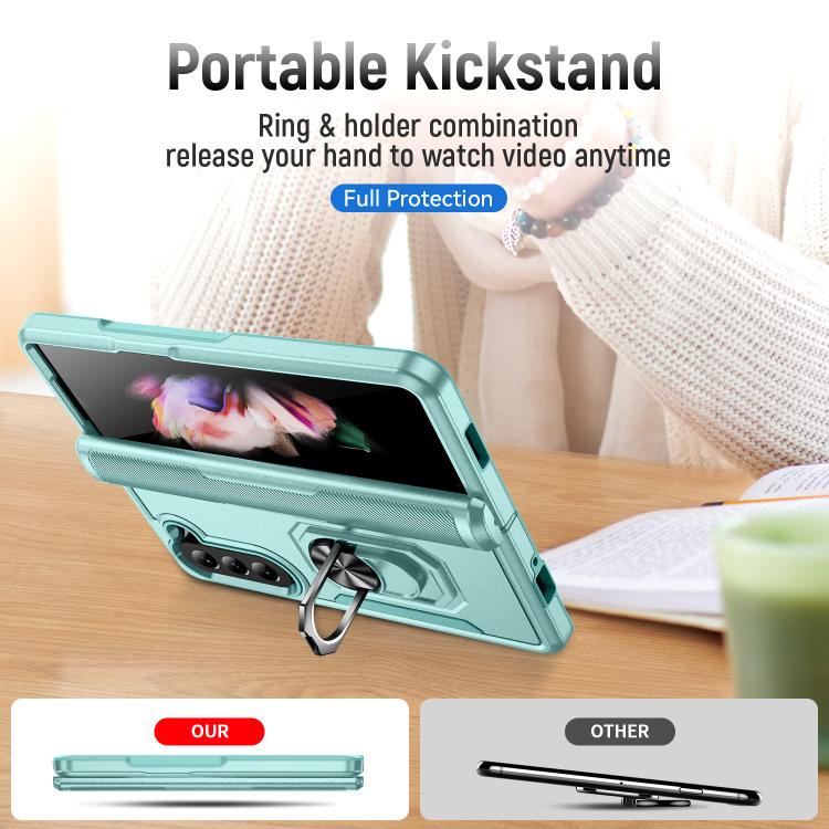For Samsung Galaxy Z Fold5 5G Pioneer Armor Heavy Duty PC Hybrid TPU Phone Case with Holder