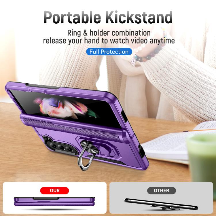For Samsung Galaxy Z Fold5 5G Pioneer Armor Heavy Duty PC Hybrid TPU Phone Case with Holder