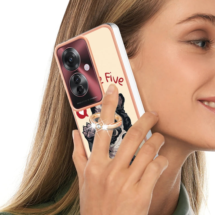 For OPPO Reno11 F 5G Global Electroplating Dual-side IMD Phone Case with Ring Holder