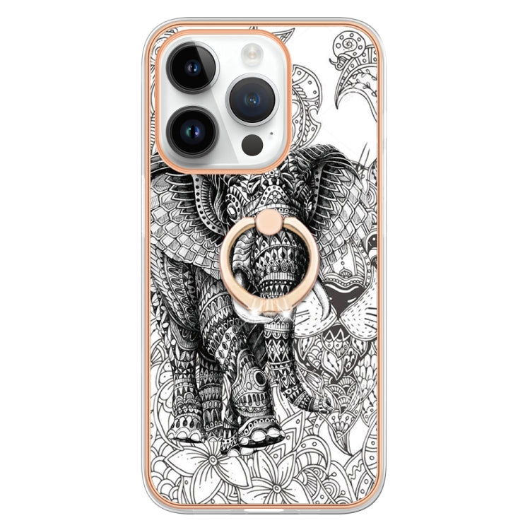 For iPhone 16 Pro Max Electroplating Dual-side IMD Phone Case with Ring Holder