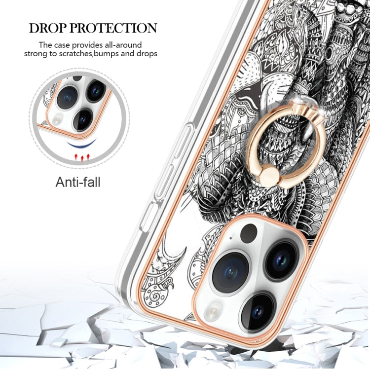 For iPhone 16 Pro Max Electroplating Dual-side IMD Phone Case with Ring Holder