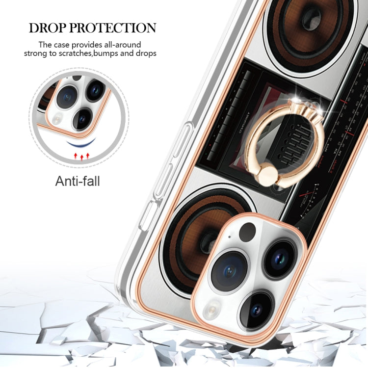 For iPhone 16 Pro Max Electroplating Dual-side IMD Phone Case with Ring Holder