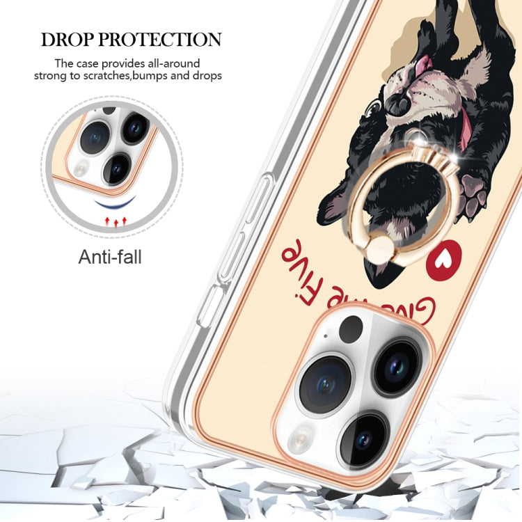 For iPhone 16 Pro Max Electroplating Dual-side IMD Phone Case with Ring Holder