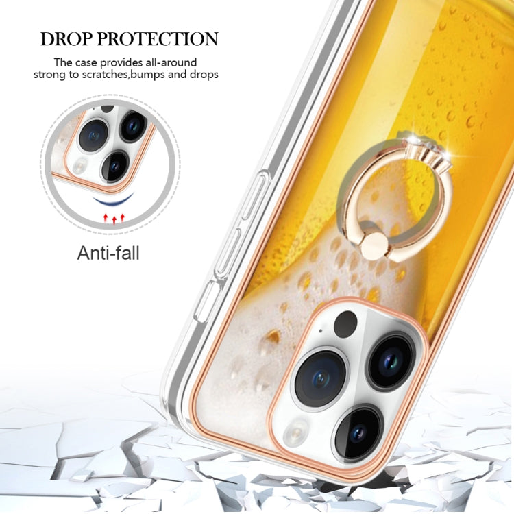 For iPhone 16 Pro Max Electroplating Dual-side IMD Phone Case with Ring Holder