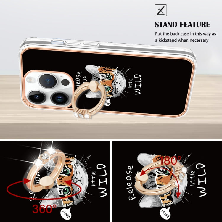 For iPhone 16 Pro Electroplating Dual-side IMD Phone Case with Ring Holder