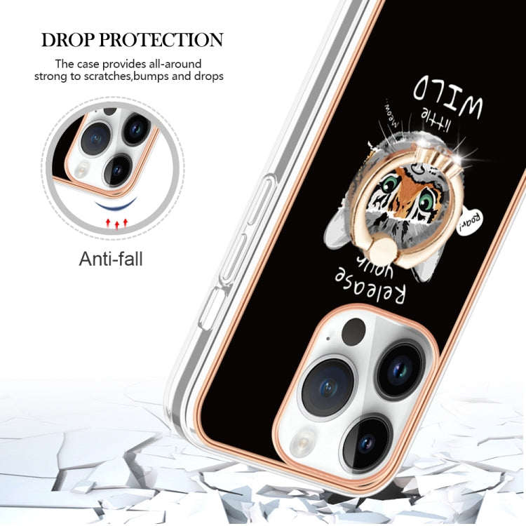 For iPhone 16 Pro Electroplating Dual-side IMD Phone Case with Ring Holder