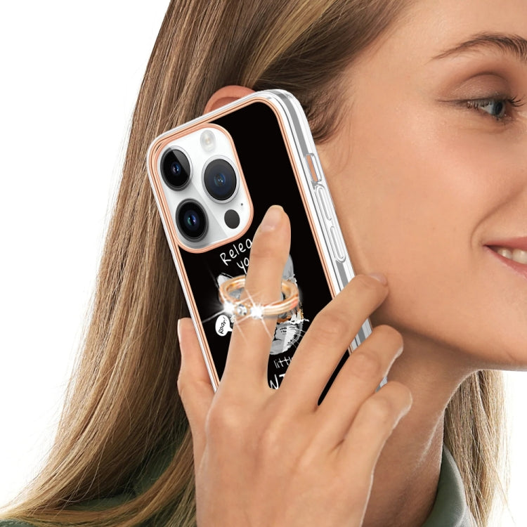 For iPhone 16 Pro Electroplating Dual-side IMD Phone Case with Ring Holder