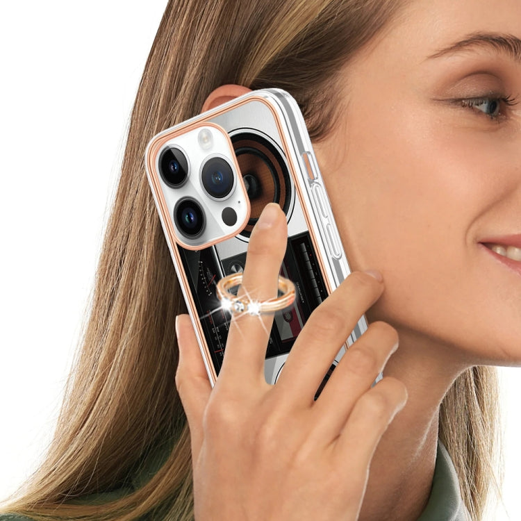 For iPhone 16 Pro Electroplating Dual-side IMD Phone Case with Ring Holder