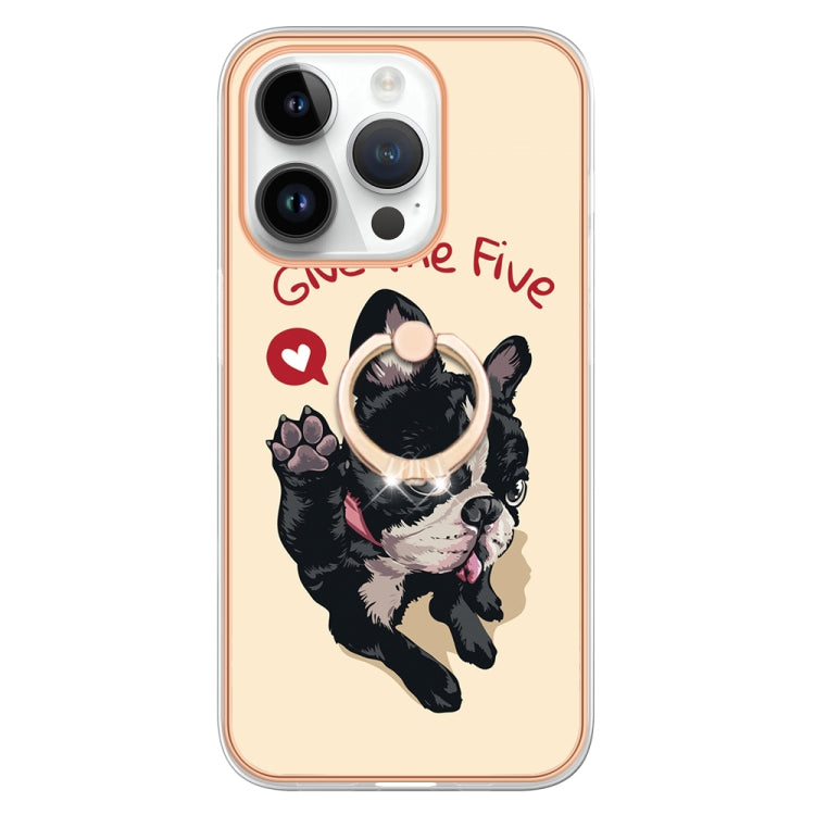 For iPhone 16 Pro Electroplating Dual-side IMD Phone Case with Ring Holder