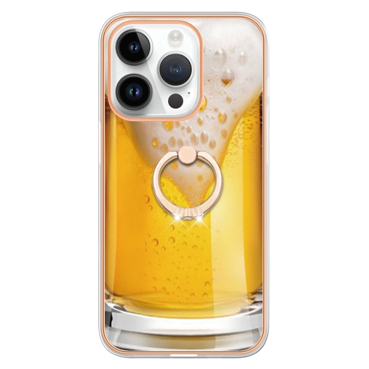 For iPhone 16 Pro Electroplating Dual-side IMD Phone Case with Ring Holder