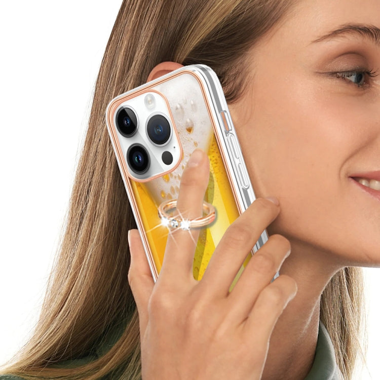 For iPhone 16 Pro Electroplating Dual-side IMD Phone Case with Ring Holder