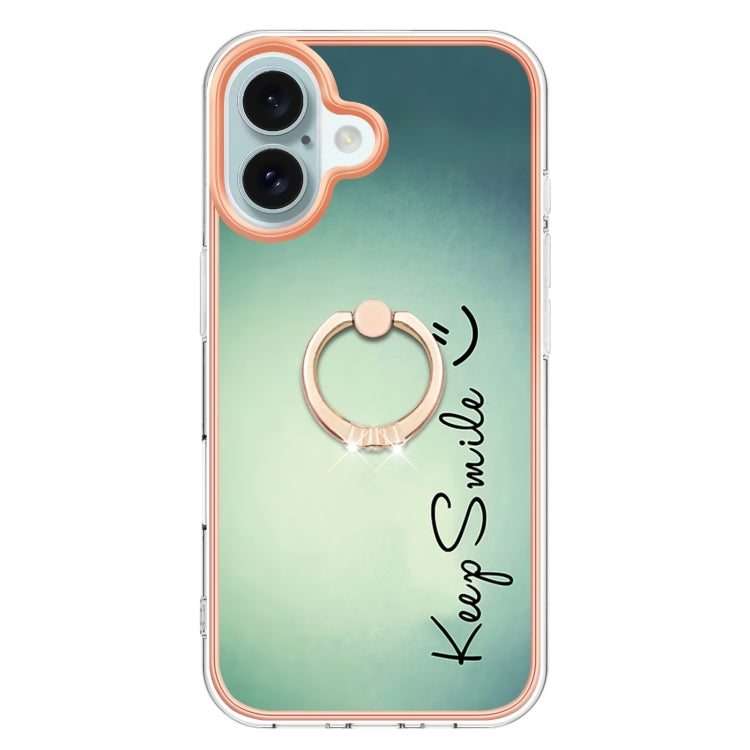 For iPhone 16 Plus Electroplating Dual-side IMD Phone Case with Ring Holder