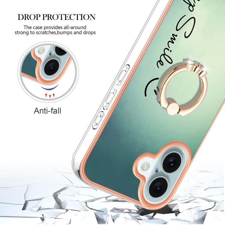 For iPhone 16 Plus Electroplating Dual-side IMD Phone Case with Ring Holder