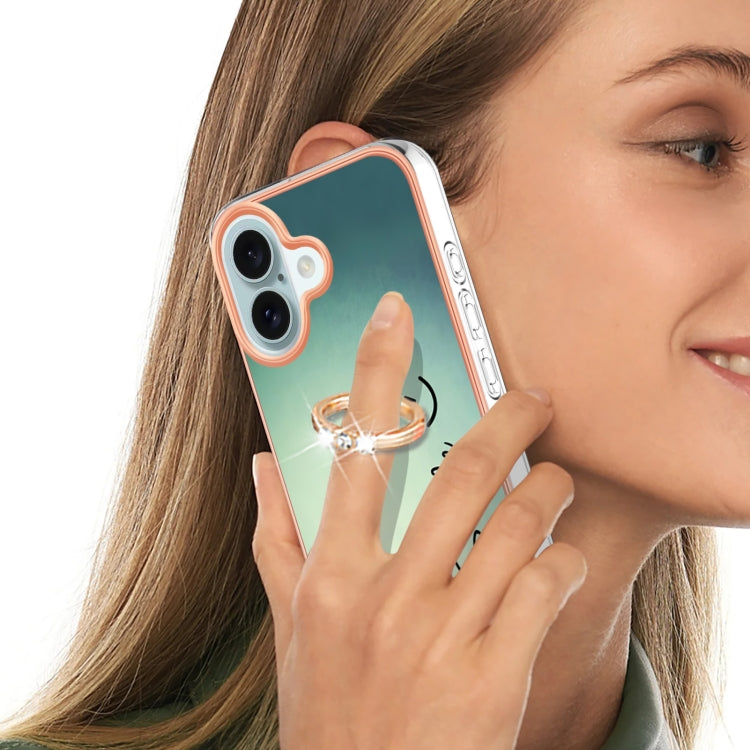 For iPhone 16 Plus Electroplating Dual-side IMD Phone Case with Ring Holder