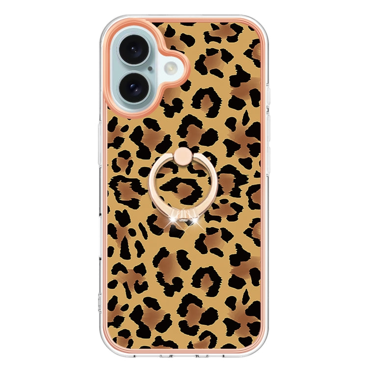 For iPhone 16 Plus Electroplating Dual-side IMD Phone Case with Ring Holder