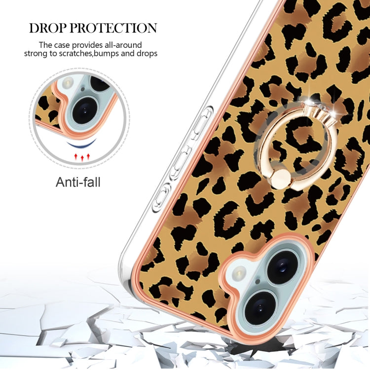 For iPhone 16 Plus Electroplating Dual-side IMD Phone Case with Ring Holder