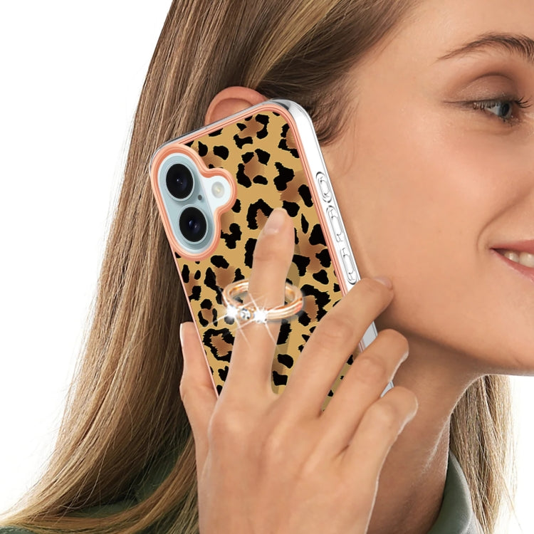 For iPhone 16 Plus Electroplating Dual-side IMD Phone Case with Ring Holder