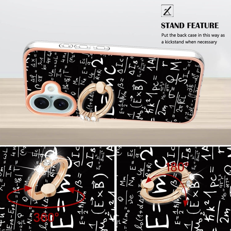 For iPhone 16 Plus Electroplating Dual-side IMD Phone Case with Ring Holder