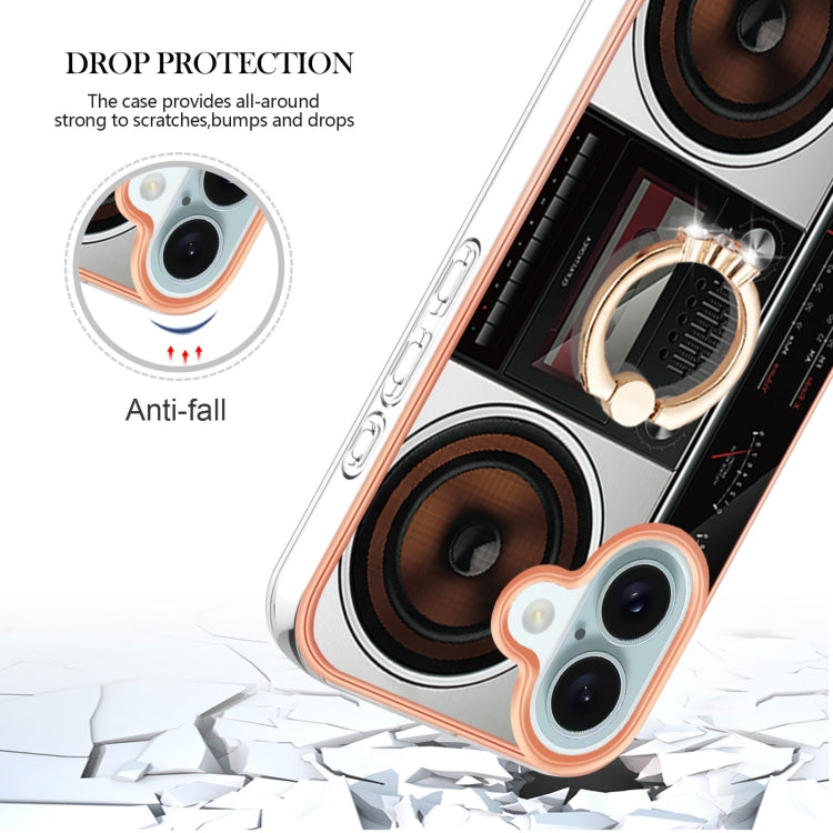For iPhone 16 Plus Electroplating Dual-side IMD Phone Case with Ring Holder