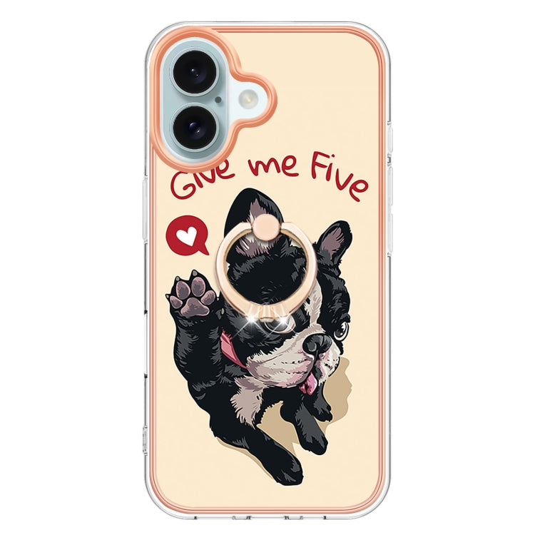 For iPhone 16 Plus Electroplating Dual-side IMD Phone Case with Ring Holder