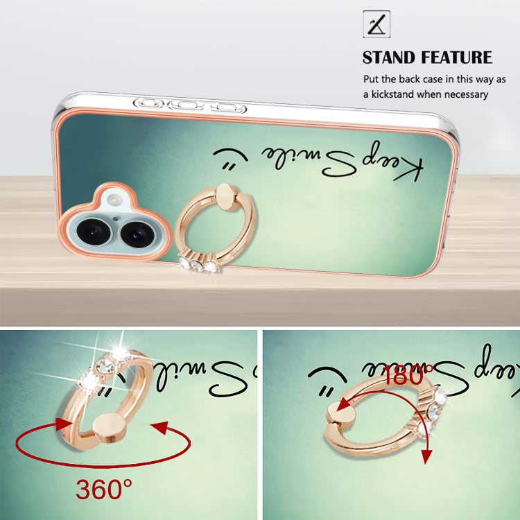 For iPhone 16 Electroplating Dual-side IMD Phone Case with Ring Holder