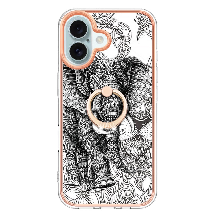 For iPhone 16 Electroplating Dual-side IMD Phone Case with Ring Holder