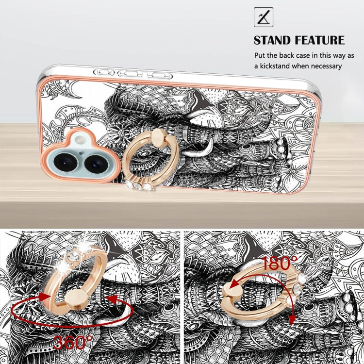 For iPhone 16 Electroplating Dual-side IMD Phone Case with Ring Holder